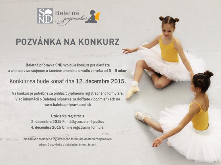 Pozvánka na konkurz do baletnej prípravky SND.